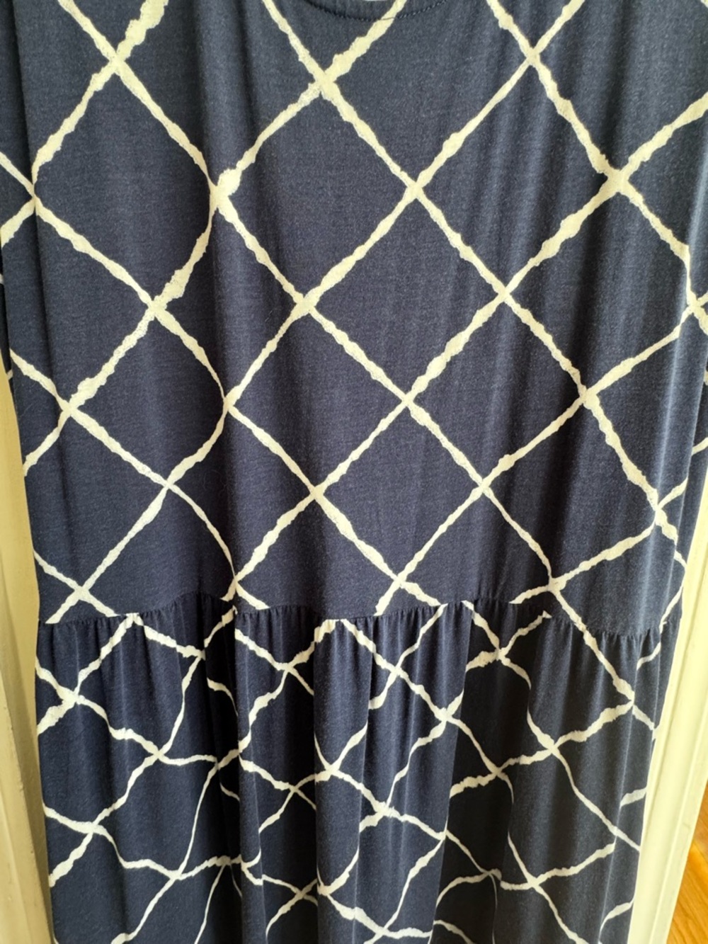 Women’s Lands' End Navy Blue Cozy Maxi Dress with White Lattice Print Size L - Picture 3 of 9
